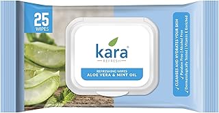 Kara Refreshing Facial Wipes 25 Pulls with Fliptop Lid | Wet Wipes for Face With Aloe Vera, Mint &amp; Vitamin E | Cleansing, ...