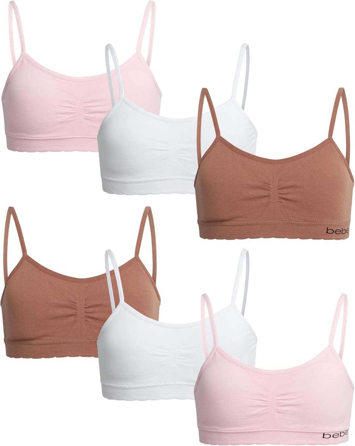 bebe Girls Bras - 6 Pack Lightweight Seamless Training Bra for Girls with Removable Pads Tag Free Bras for Teens (S-L)