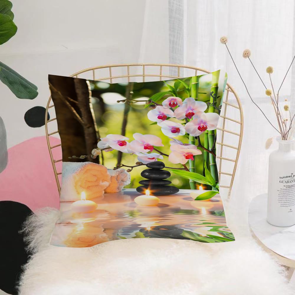 Hyosxw Spa, Massage Spa Theme With Candles Orchids - A8 Cushion Cover,Throw Pillow Case Home Decorative For Living Room Bedroom Sofa Chair 18X18 Inch,Spa, Massage Spa Theme With Candles Orchids And Stones In Japanese Oriental Gar,Pillowcase 45X45cm