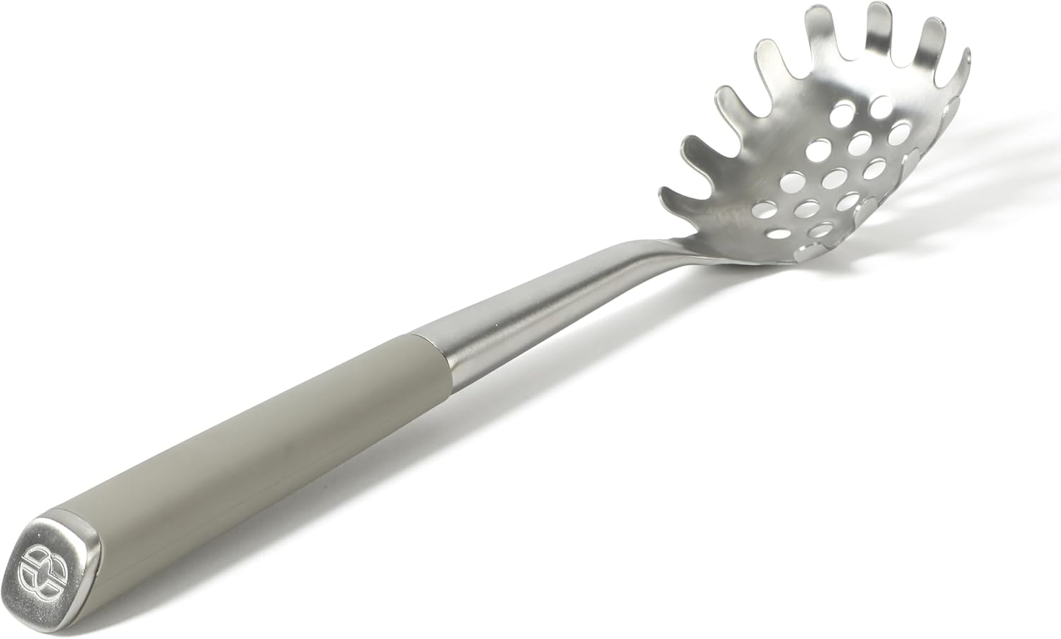 Calphalon Edge Pasta Server, Stainless Steel Pasta Serving Spoon with Silicone Rubber Handle, Heat-Resistant Nonstick-Safe Spaghetti Server for Pasta, Noodles & Serving, Taupe