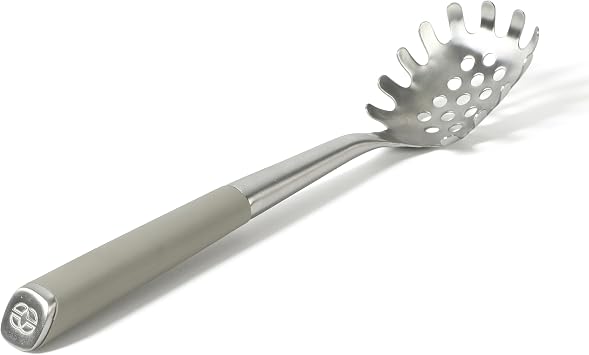 Calphalon Edge Pasta Server, Stainless Steel Pasta Serving Spoon with Silicone Rubber Handle, Heat-Resistant Nonstick-Safe Spaghetti Server for Pasta, Noodles & Serving, Taupe