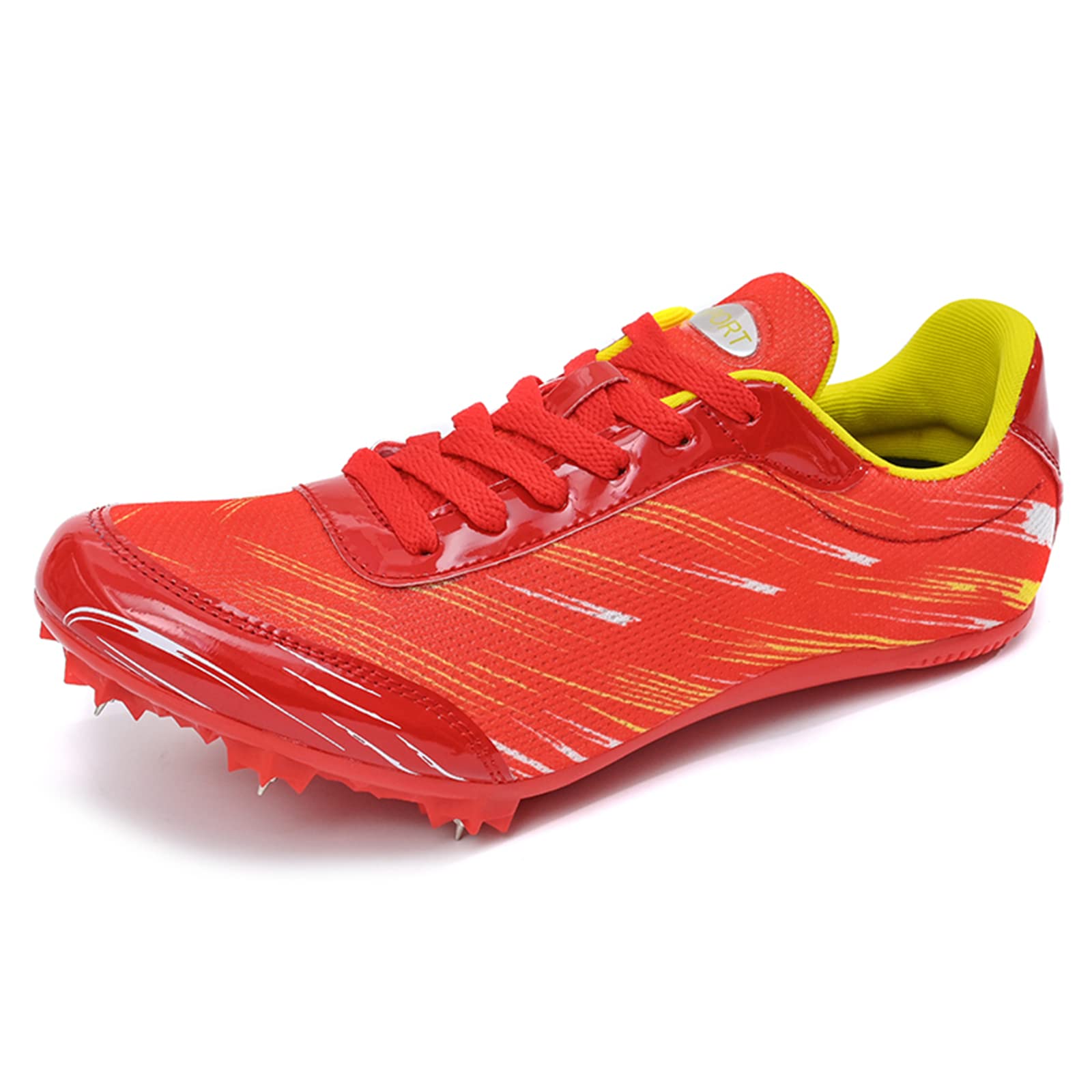 REXSVAN Men's Women's Track and Field Shoes Athletic Shoes Spiked Shoes Short Distance Running Shoes competitions Jumping Professional Shoes Orange Red