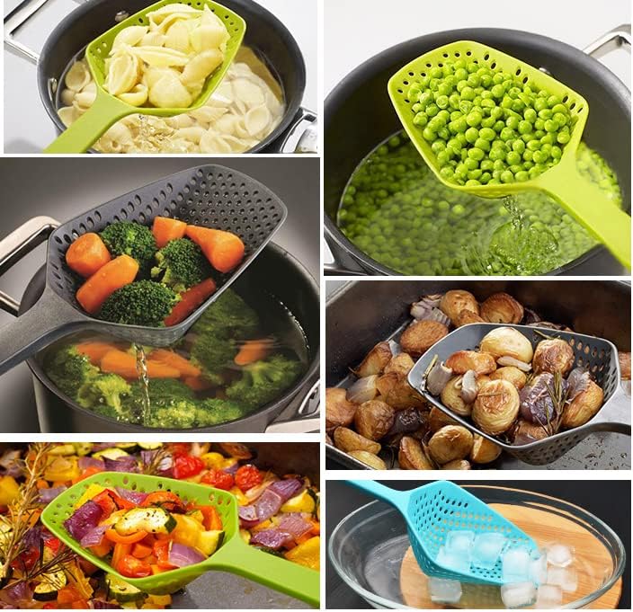 Miniatura 3 de Colador de cucharas de nailon de cocina, cuchara de espumador con mango largo, coladores de pala de drenaje, palas de fugas de agua, coladores de
