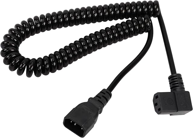Computer Power Extension Cord YACSEJAO Coiled 18AWG IEC 320 C14 to C13 90 Degrees Computer Heavy Duty PDU Power Extension Cable (Left Angle)