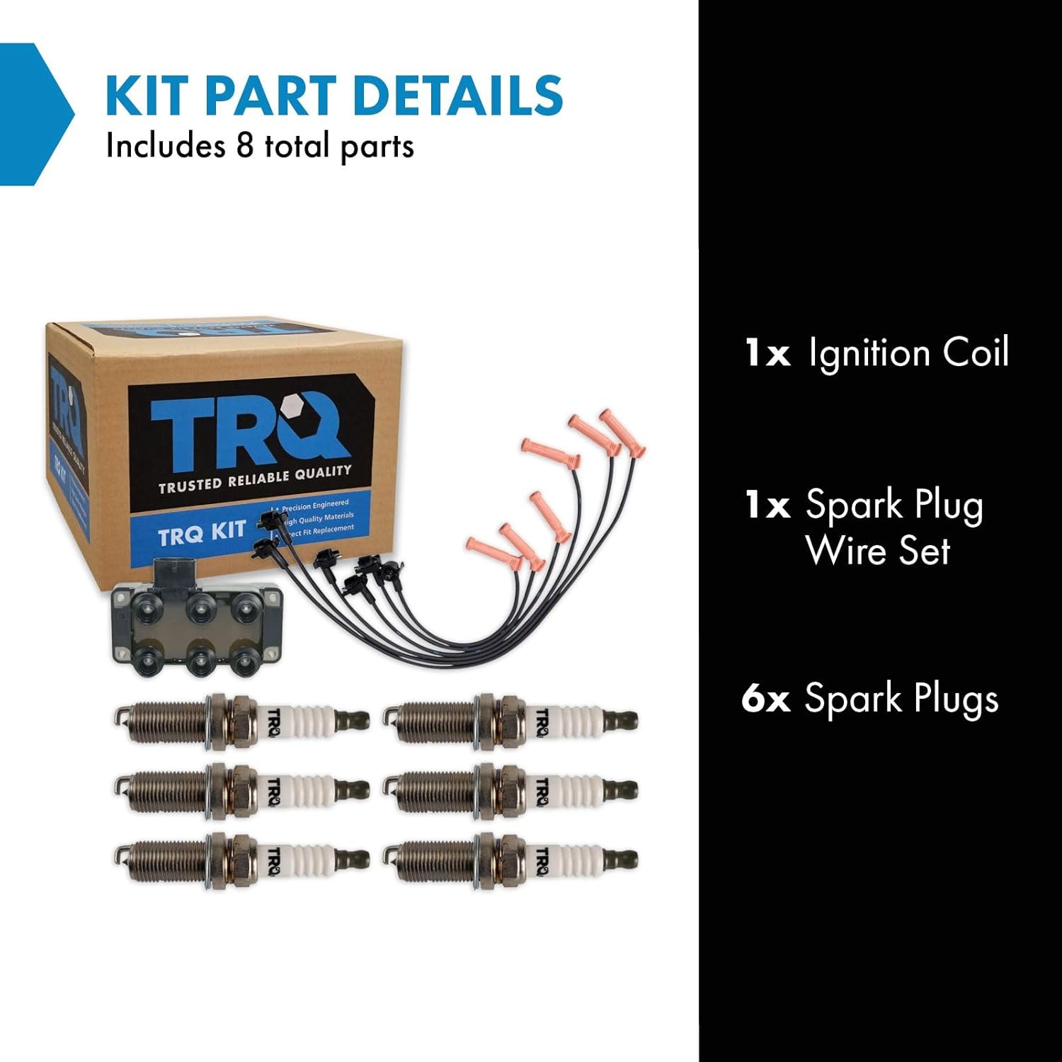 TRQ Ignition Coil & Spark Plug Kit Iridium 8 Piece Compatible with 1997-2000 Ford Explorer V6 4.0L SOHC 1998-2000 Mercury Mountaineer V6 4.0L