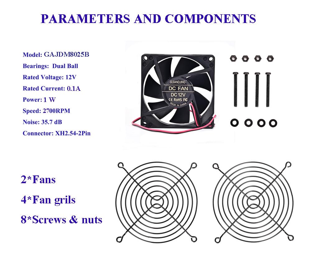 Amazon.com: GUIANDJING 8025 Cooling Fan 80mm x 25mm DC 12V 2Pcs