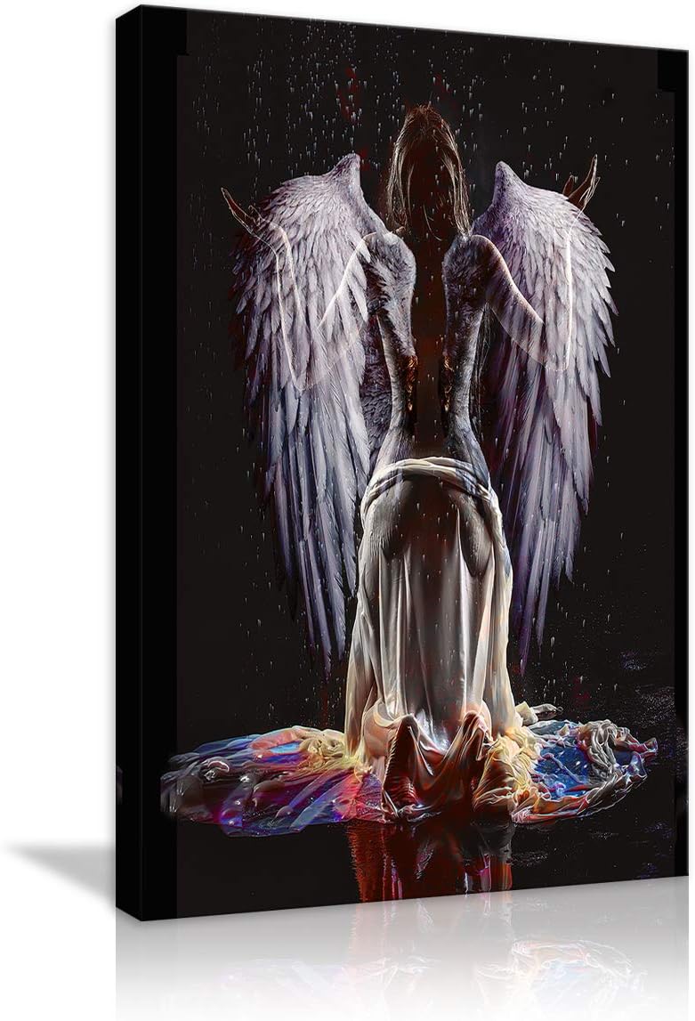 AMEMNY Sexy Naked Angel Wing Abstract Canvas Painting Large Wall Art Beauty Decorative Painting Corridor Wall Painting Simple European Frame Ready to Hang