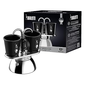 Bialetti Mini Express Induction, cafetera de inducción, 2 tazas (100 ml), apta para todo tipo de fuegos, negra