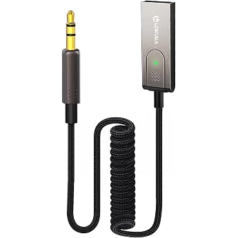 Bluetooth 6.0 Aux Adapter Receiver for Car Speaker Amplifier USB Bluetooth receiver for voice navigation hands-free calls music playback supports 2 smartphones 3.5 mm AUX brown