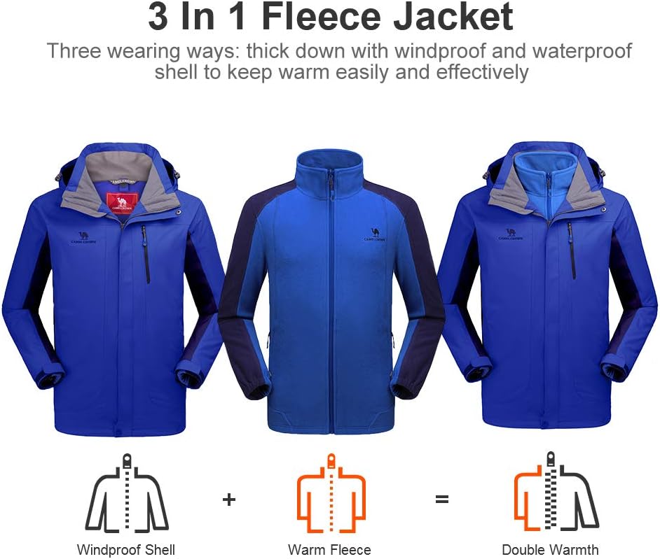 CAMEL CROWN Men's Ski Jacket 3 in 1 Waterproof Winter Jacket Snow Jacket Windproof Hooded with Inner Warm Fleece Coat - Image 4