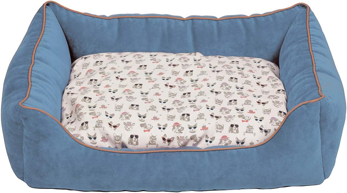 Pet Brands,Blue Dog Sofa Bed, Medium/Large Padded Puppy/Dog Bed with Printed Machine Washable Inner - 80x65x25cm