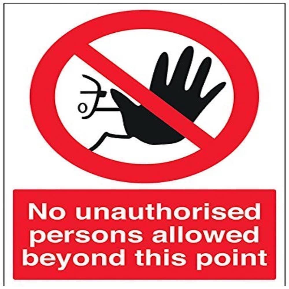 V Safety Black/Red,52020BC-R No Unauthorised Persons Allowed Beyond This Point Sign - Portrait - 300mm x 400mm - 1mm Rigid Plastic