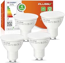 ALUSSO 7W GU10 LED Light Bulbs, 560lm Warm White 3000K, Non-dimmable, 120° Beam Angle, LED Spotlight Bulbs Suitable for Living Room, Bedroom, Kitchen, Pack of 4
