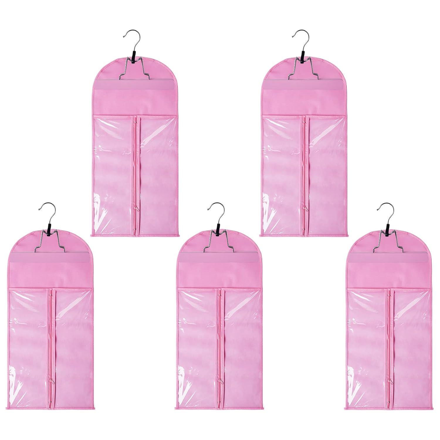 5 Pieces Wig Storage Bag with Wooden Hangers for Professional Hair Extensions Holder Wigs Pouch Dust-Proof Organizer Case (5pcs Light blue Wig Bags+5pcs Light blue Hangers)