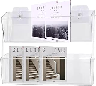 Magazine Holder Vinyl Records Holder Acrylic Magazine Holder, Wall Mount Hanging Bookshelf/Literature Storage Rack, Crystal Clear Brochure File Display Stand, for Office Waiting Room Coffee Shop