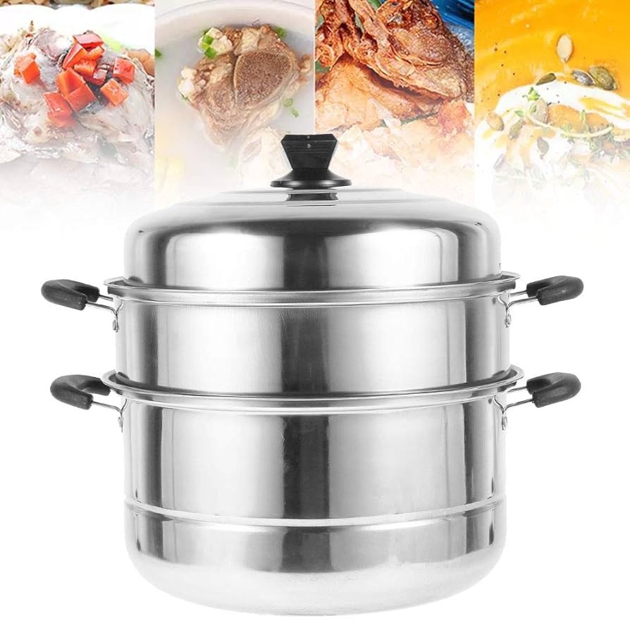 ステンレススチール 3段蒸し器 内寸幅28.5x28.5 高さ11cm Amazon｜蒸し鍋 3段 蒸し器 4種 28/30cm 蒸しもの鍋 満菜 深型