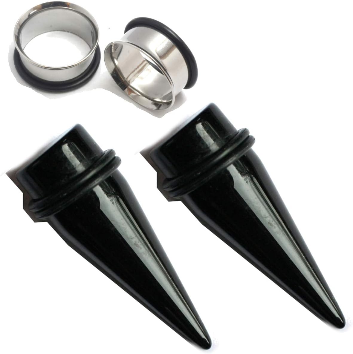 3/4" 19mm Black Tapers and Steel Tunnels Ear Gauging Kit