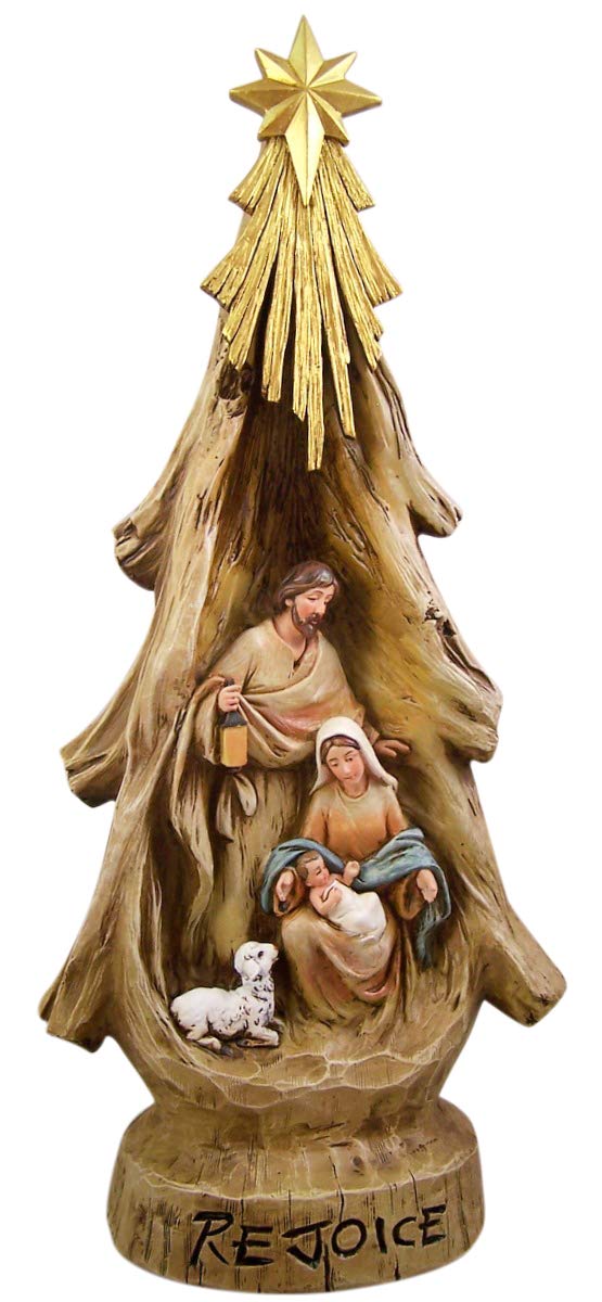 Nativity Sculptures - Joseph, Mary, & Jesus Holy Family Christmas Resin Figurine, 16.5" Tall, Rejoice Nativity Tree