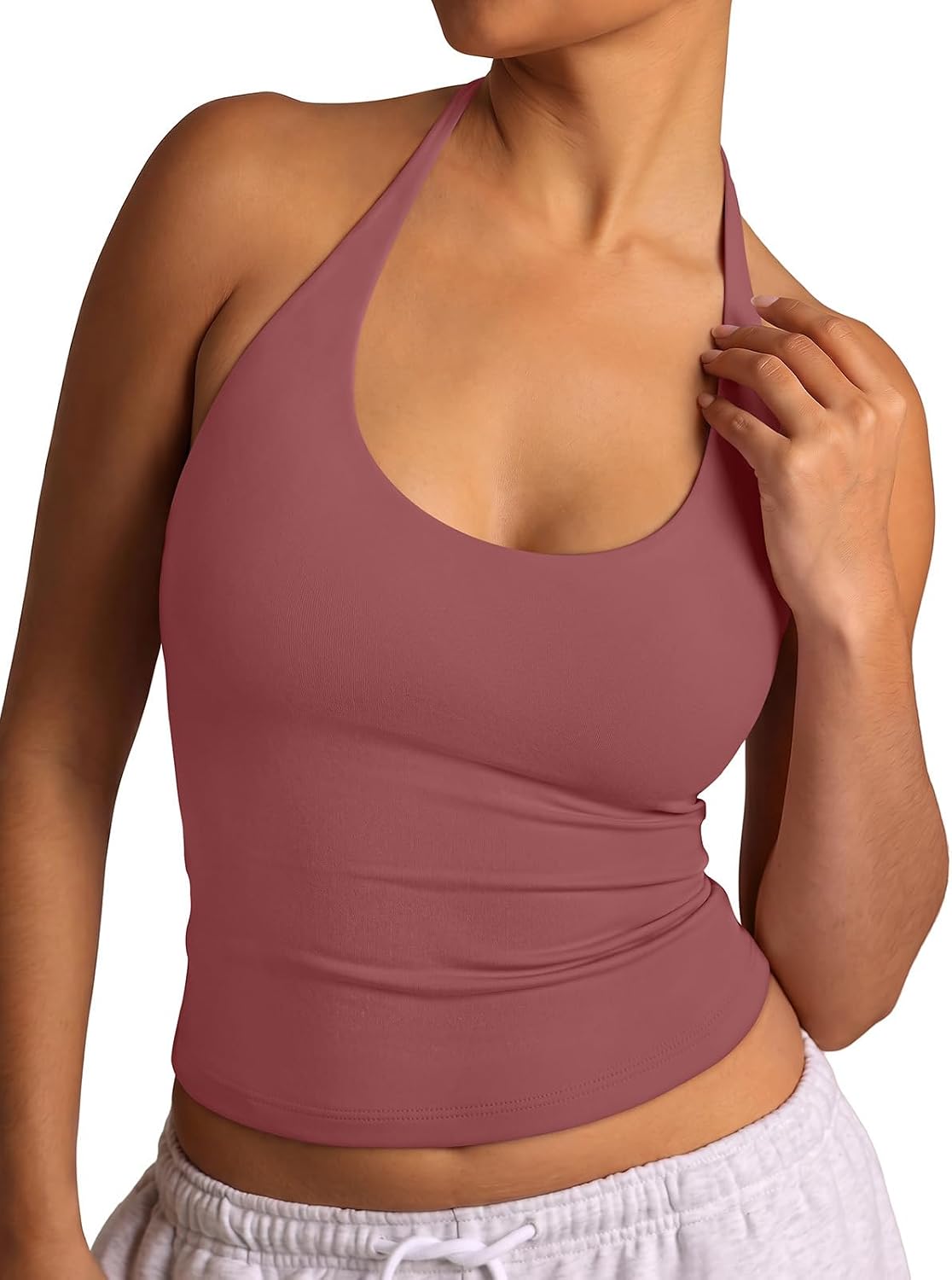  Womens Halter Tank Tops Backless Y2K Going Out 2026 Summer Outfits | Double Lined Material Tie Scoop Neck No Bra Sexy Slim Fit Basics Trendy Beach Sleeveless Tight Shirts