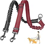 SlowTon Double Dog Leash Coupler, No Tangle 360° Swivel Dual Leashes for Walking 2 Dogs, Adjustable Length Reflective Splitter Leash for Training, Small, Medium & Large Two Dogs(Black&Fuchsia)