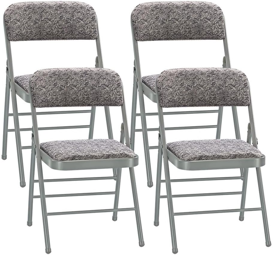 EZONE (4pcs Fabric Folding Chairs with Padded Cushion Backrest Metal Steel Foldable Chair Portable Lightweight Foam Padded Fold Chair (4, Fabric - Grey)