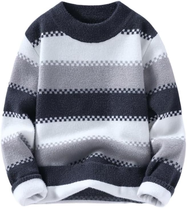 Men's Winter Sweater Round Neck Stripe Color Matching Base Perforated Knit Sweaters