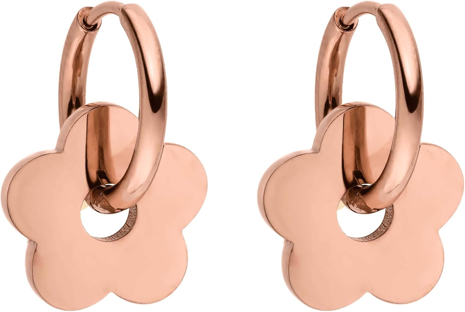(-54%) Purelei Flowery Creolen Small – kleine Creolen mit Blumen-Anhänger | wasserfester Edelstahl | 14K Vergoldung, Silber & 18K Rosévergoldung (Rosegold)