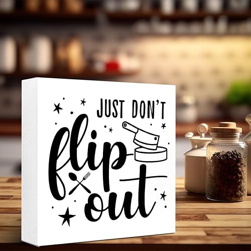 Miniatura 6 de LVQHI Letreros divertidos de madera para cocina, con texto en inglés Just Don't Flip Out Whisks, decoración de escritorio de cocina para decoración
