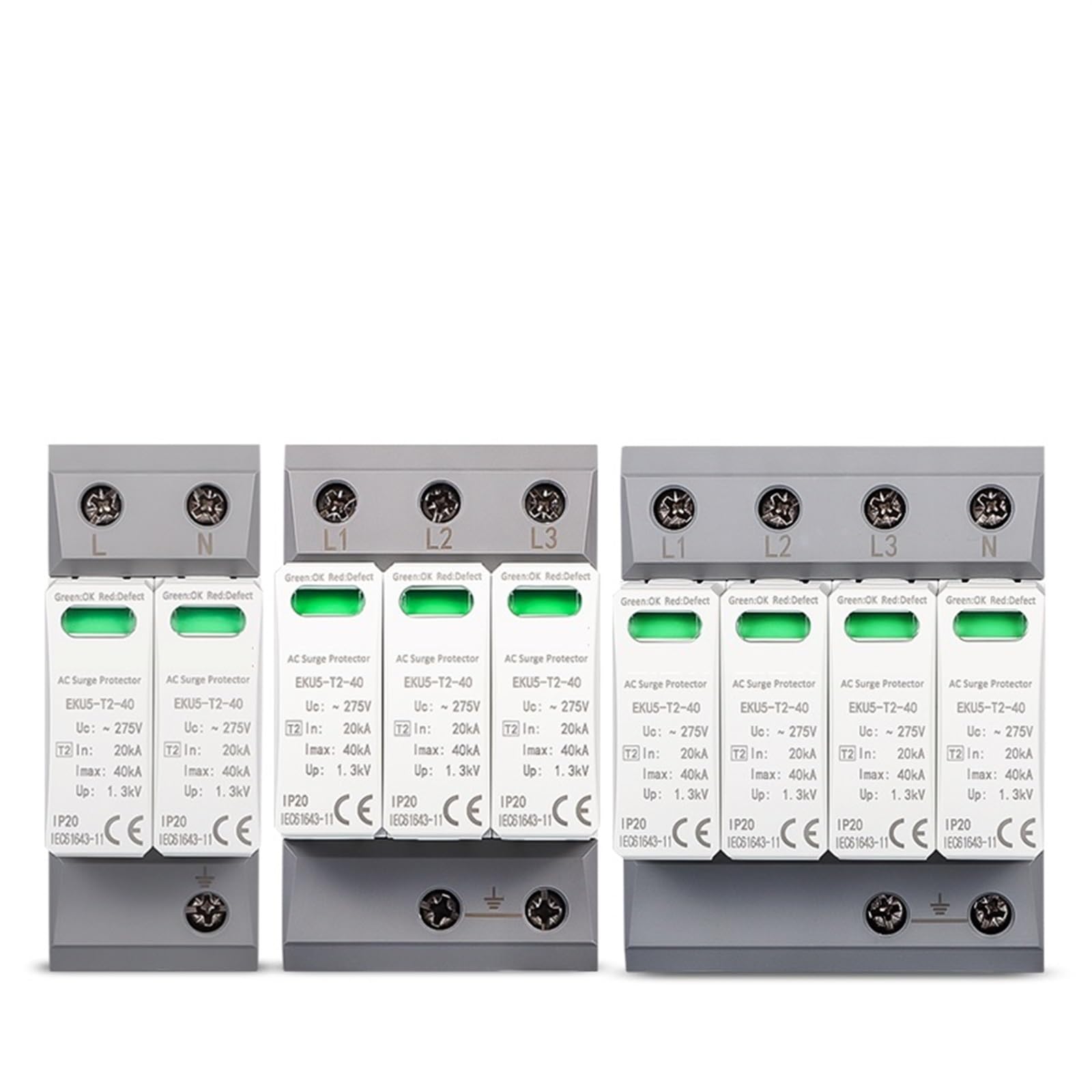 Dispositivo di protezione contro le sovratensioni for la casa Protezione scaricatore Tipo di protezione T2 SPD AC 2P 3P 4P 20KA ~ 40KA 275 V EKU5 1 pz((T2) 3P 275V)