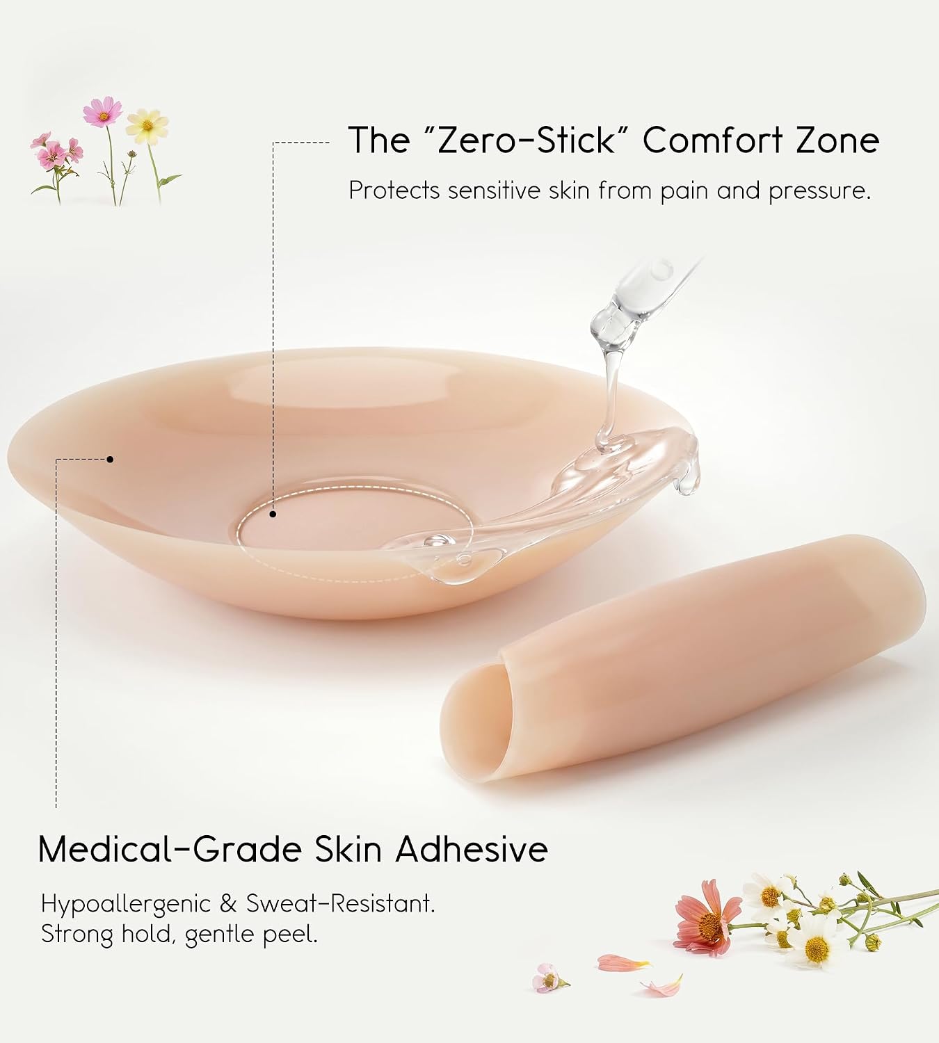“Bare Embrace” Sticky Reusable Nipple Covers for Sensitive Skin, Seamless Thin Edge Pasties with Travel Case