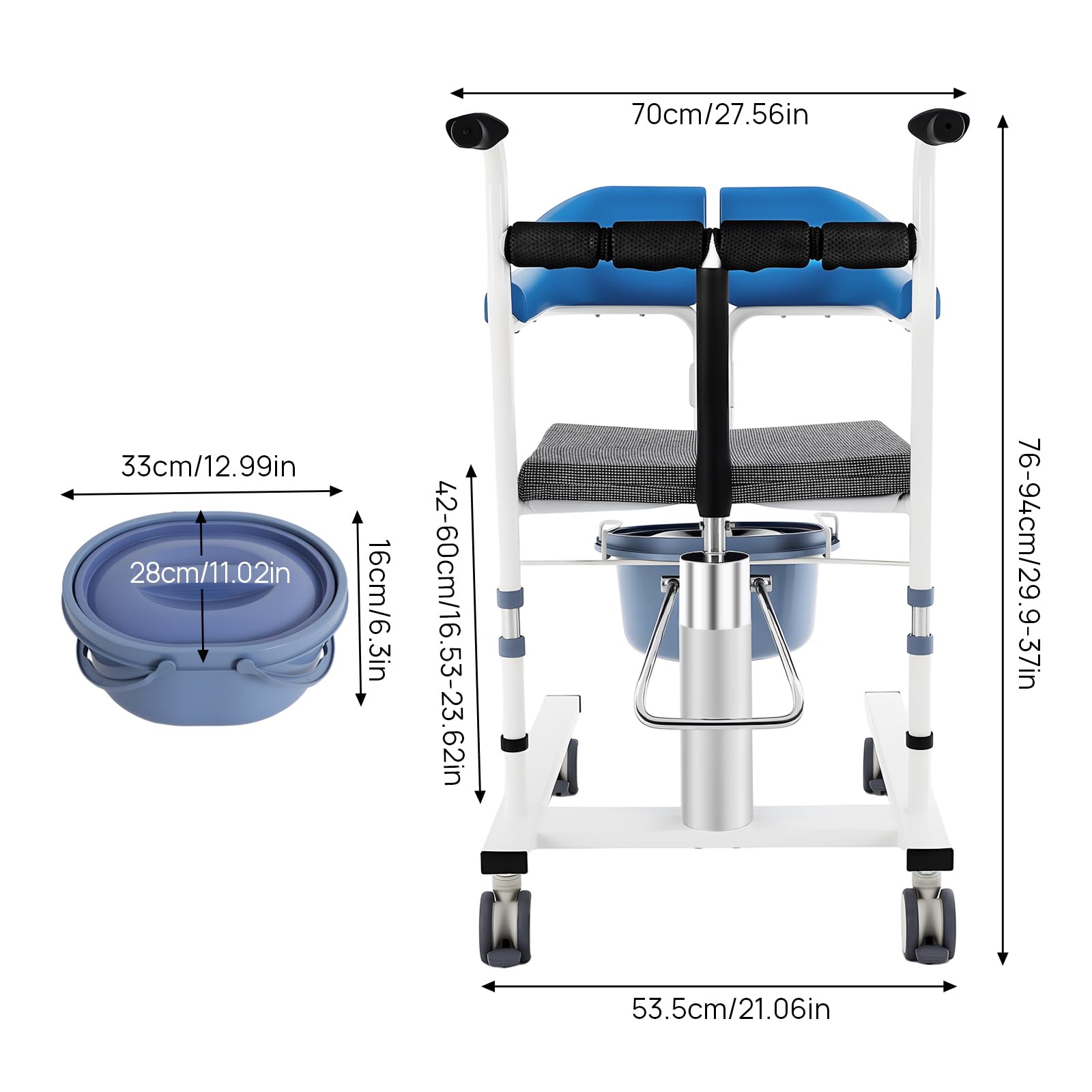 Silla de transferencia hidráulica para pacientes, silla de ruedas, 100 kg, altura regulable, 42-60 cm, multifunción, para discapacitados y rehabilitación