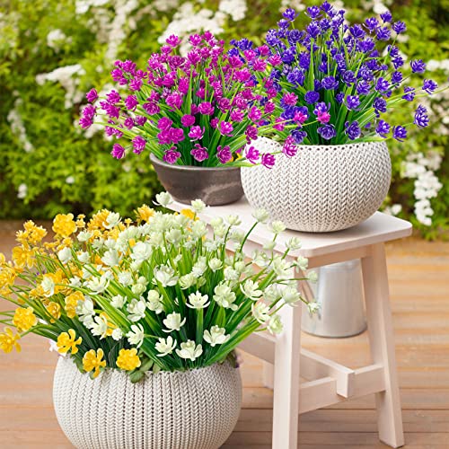 Turnmeon 8Pcs Corn Flower Artificial Flowers Outdoor Uv Resistant Fake Flowers,Faux Plastic Flower Greenery Shrubs Plants For Indoor Outside Planter Home Garden Window Box Porch Summer Decor(Purple) #TOP5