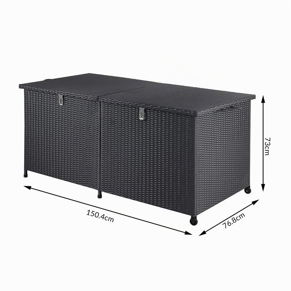 Casaria® Baule da Giardino XXL 625L 150x77x73 cm Polyrattan con Ruote Impermeabile Fodera Interna Box Multifunzione