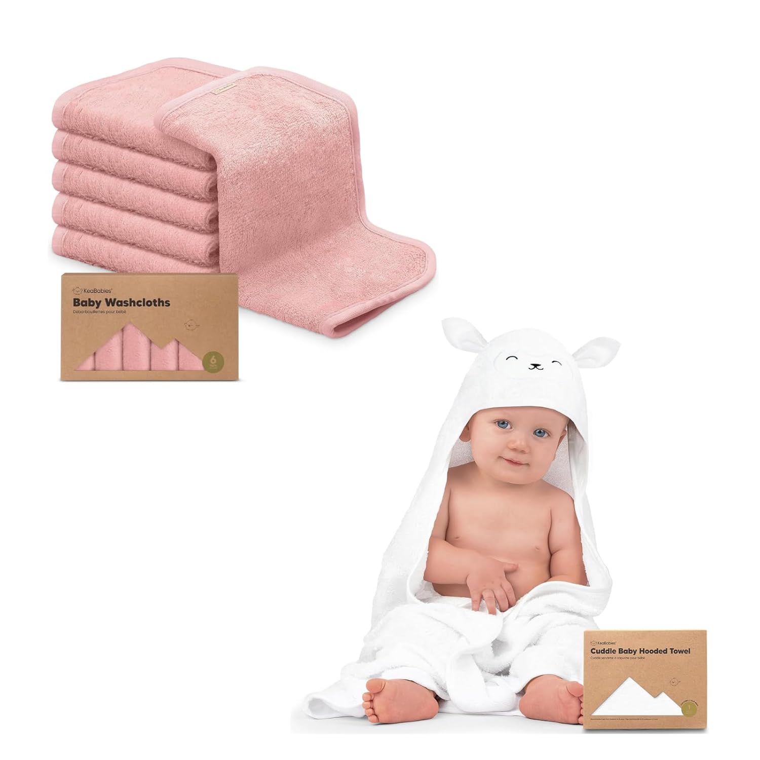 KeaBabies Baby Washcloths for Newborns, Kids and Baby Hooded Towel - Soft, Absorbent Bath Cloth and Face Washcloths - Hooded Towel for Infant & Toddlers