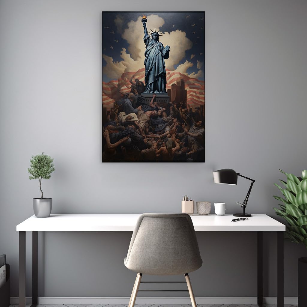 Canvas for Living room. Liberty Amidst Struggle: A Vivid Portrayal of Hope and Desperation, 27 x 18 inch Canvas Wall Art - Contemporary Masterpieces - Modern Home Decor - 69x46 cm (27x18 inch)