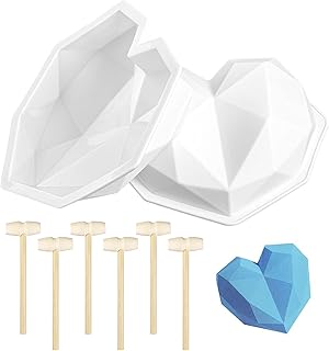 SGVA Chocolate Heart Mold -2 Pack Silicone Molds for Baking Diamond Heart Mold Trays with 6 Pieces Wooden Hammers Suitable...