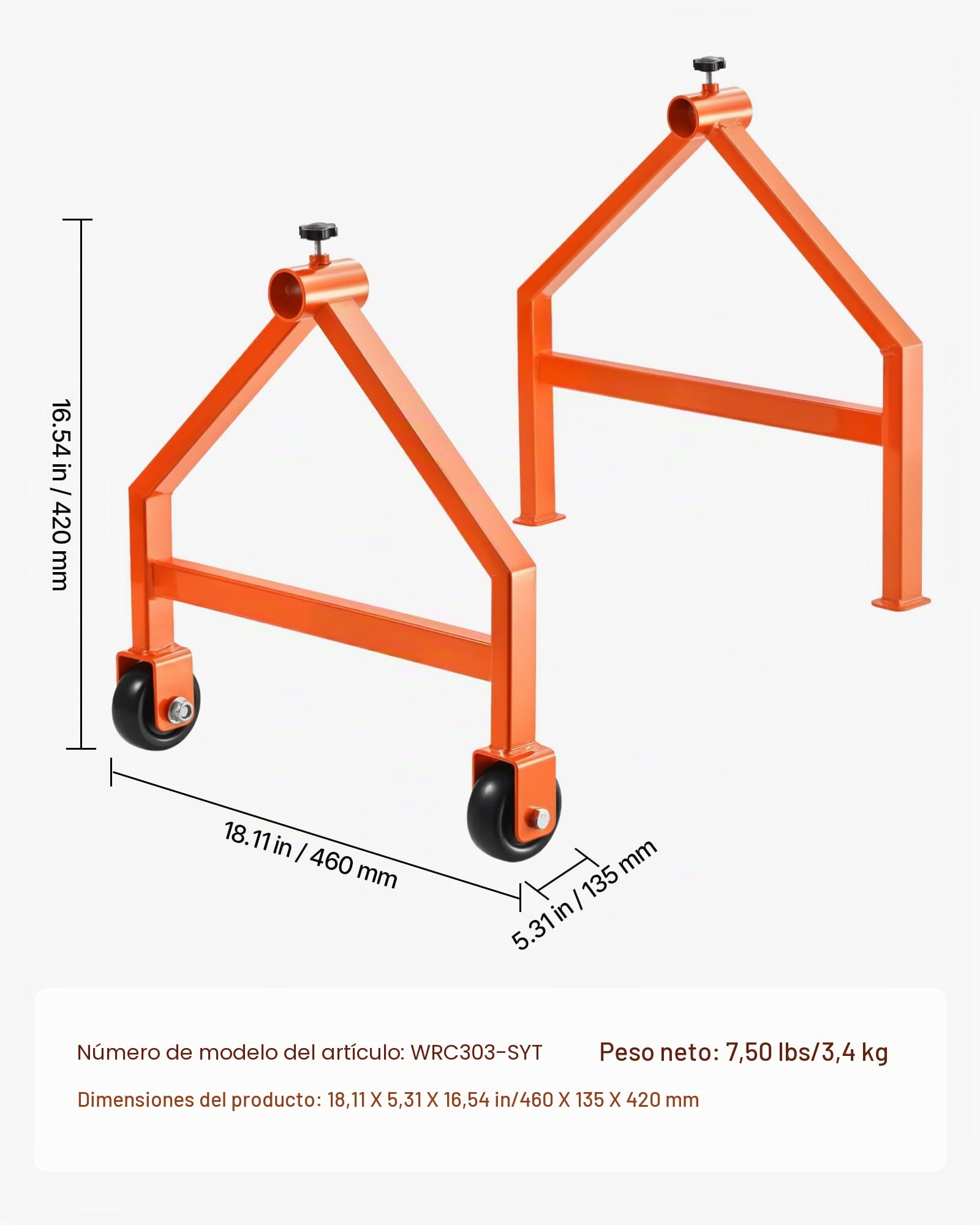 VEVOR Portacarretes de Alambre, Organizador Portátil para Cables con Ruedas, Portacarretes de Hasta 75,9 cm de Diámetro Carga de 99,8 kg para Uso Eléctrico, Industrial y Eficiencia de Trabajo