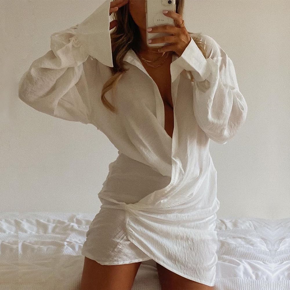long sleeve sexy white dress SeWaLL Shirt Deep V Women's New INS Linen White Sexy Shirt White Dresses (Color : White, Size : Medium) : Clothing, Shoes & Jewelry Color:Blushing Bride Ball Gown Prom Dresses It is made of LK266