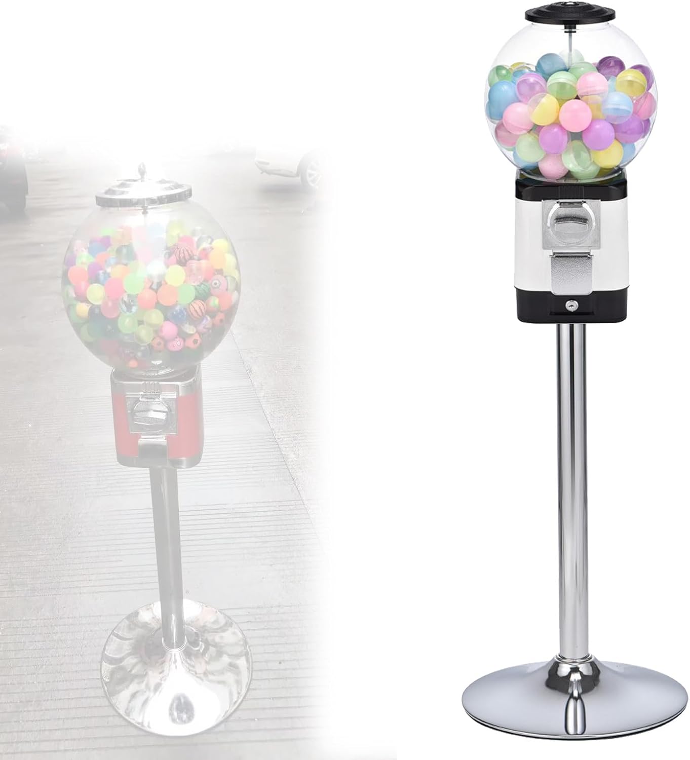 Classic Bubble Capsule Toy Vending Machine - Automatic Lockable Dispenser for Toys & Candies - Bulk Capsule Ball Machine with Keys - Black & White Design