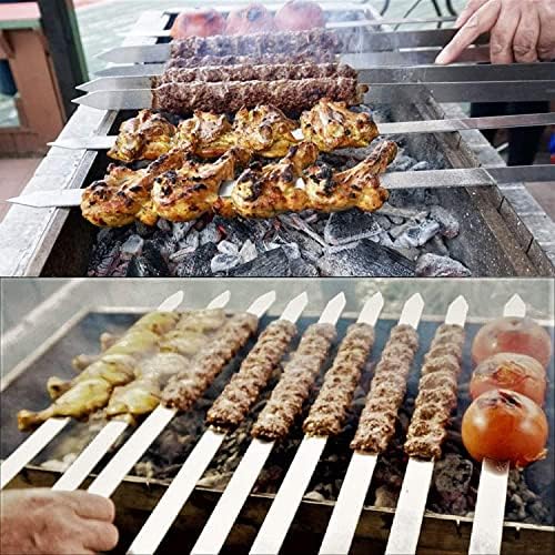 BBQ Skewers Set, 8 pcs Turkish Skewers with Wooden Handles, Stainless Steel Kebab Skewers, for Koobideh Kebab, Turkish Style BBQ