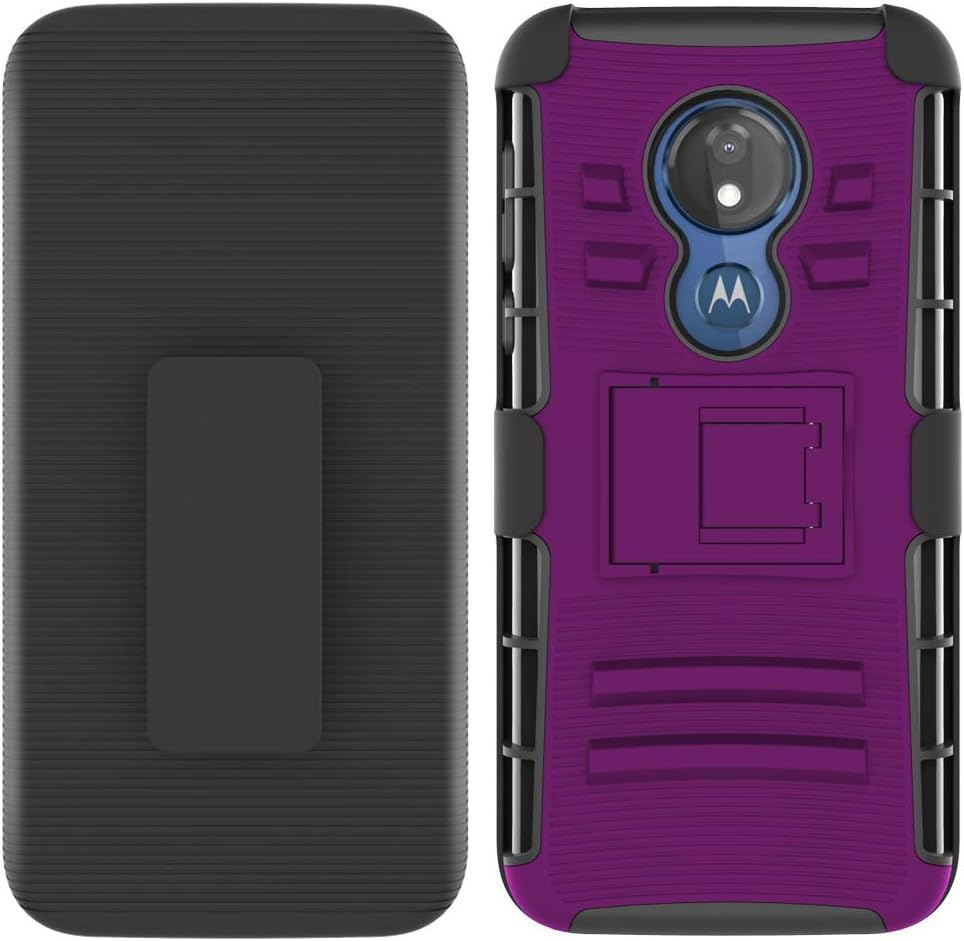 Moto G7 Power Case, Moto G7 Supra Case, ChangeJ Case with Tempered Glass Screen Protector Holster Belt Clip Amor Case for Motorola Moto G7 Power/Supra - Purple