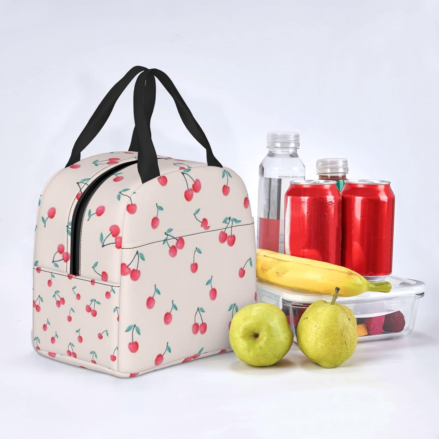 Cute Pink Cherry Print Reusable Insulated Lunch Bag For Women Men Waterproof Tote Lunch Box Thermal Cooler Lunch Tote Bag For Work Office Travel Picnic - Image 4