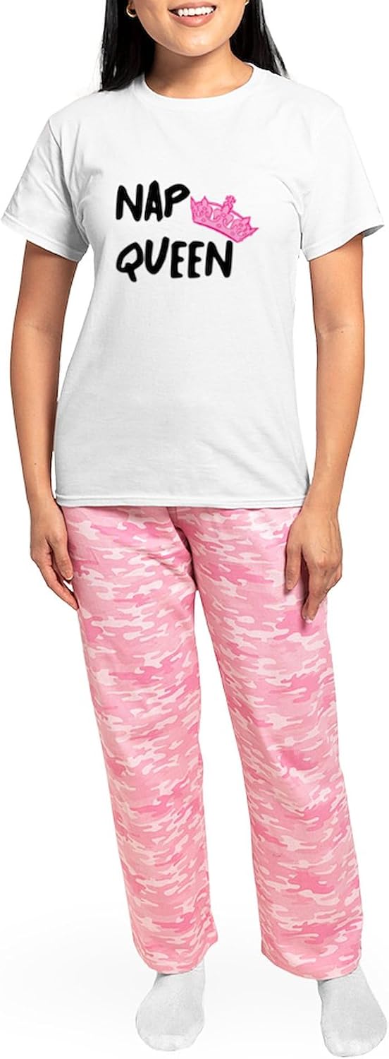 CafePress Nap Queen Women's Light Pajamas Women's Novelty Cotton Pajama Set, Comfortable PJ Sleepwear