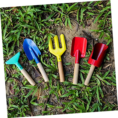 Outanaya 5Pcs Gardening Tools with Iron Shovels and Rakes Skid Wood Handles for Household Planting Bonsai and Flower Cultivation Supplies - Image 3
