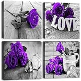 Purple Wall Art Rose Flower...