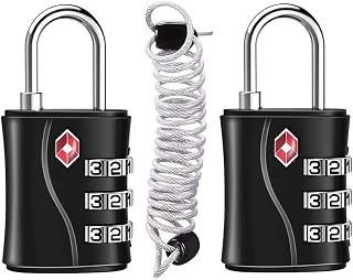 ZHEGE Suitcase Locks TSA Approved, 3 Digit Luggage Locks (Black, 2 Pack) | Flexible Cable (30 in) for Travel, School & Gym Locker