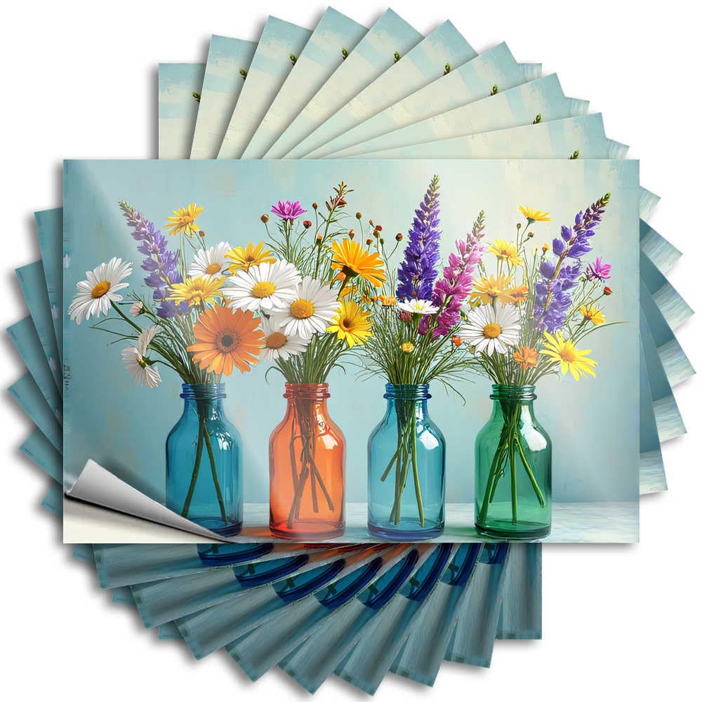 Best Sticker Bumper | Colorful Summer Flowers in Vibrant Bottles High Motorcycle Sticker Pack(12X18CM)