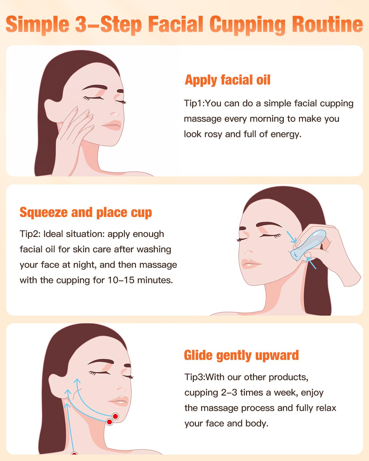 ICUPPING Facial Cupping Set for Face, 4 Clear Silicone Facial Cups, Face Cupping Tool with 2 Sizes for Cheeks, Jawline, Neck, Brow & Lip Area, Reusable Skincare Tools