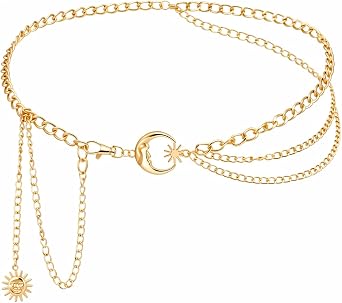 Gold Layered Waist Chain for Women, Boho Hip Belt with Sun Moon Pendant | Boho hip belt jewelry perfect for jeans, dresses, festival, beach. Great gift for women
