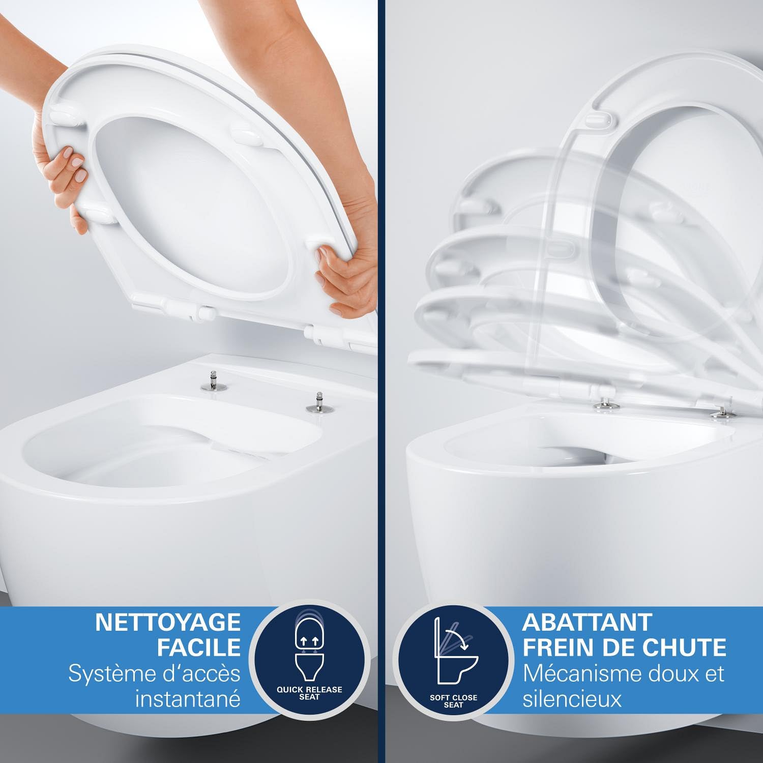 GROHE Start Round Ceramic Ensemble WC suspendu en céramique pour réservoir de chasse encastré (Avec frein de chute, sortie horizontale, volume de chasse 3/5 L), Blanc Alpin, 103848SH00